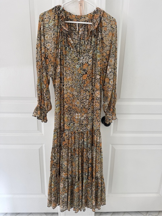 Free People Dresses & Skirts - Free People Mustard and Cream Floral Tie-Neck Maxi Dress